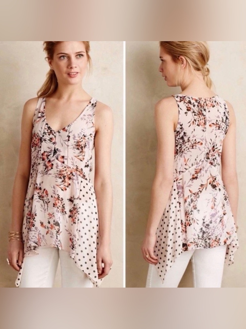 NWOT Vanessa Virginia Anthropologie
Floral Polka Dot Tank Blouse Size MEDIUM